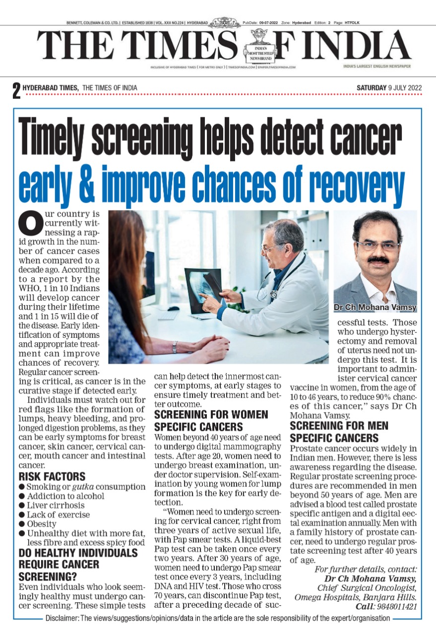 Timely Screening helps detect cancer early and improve the chances of recovery 