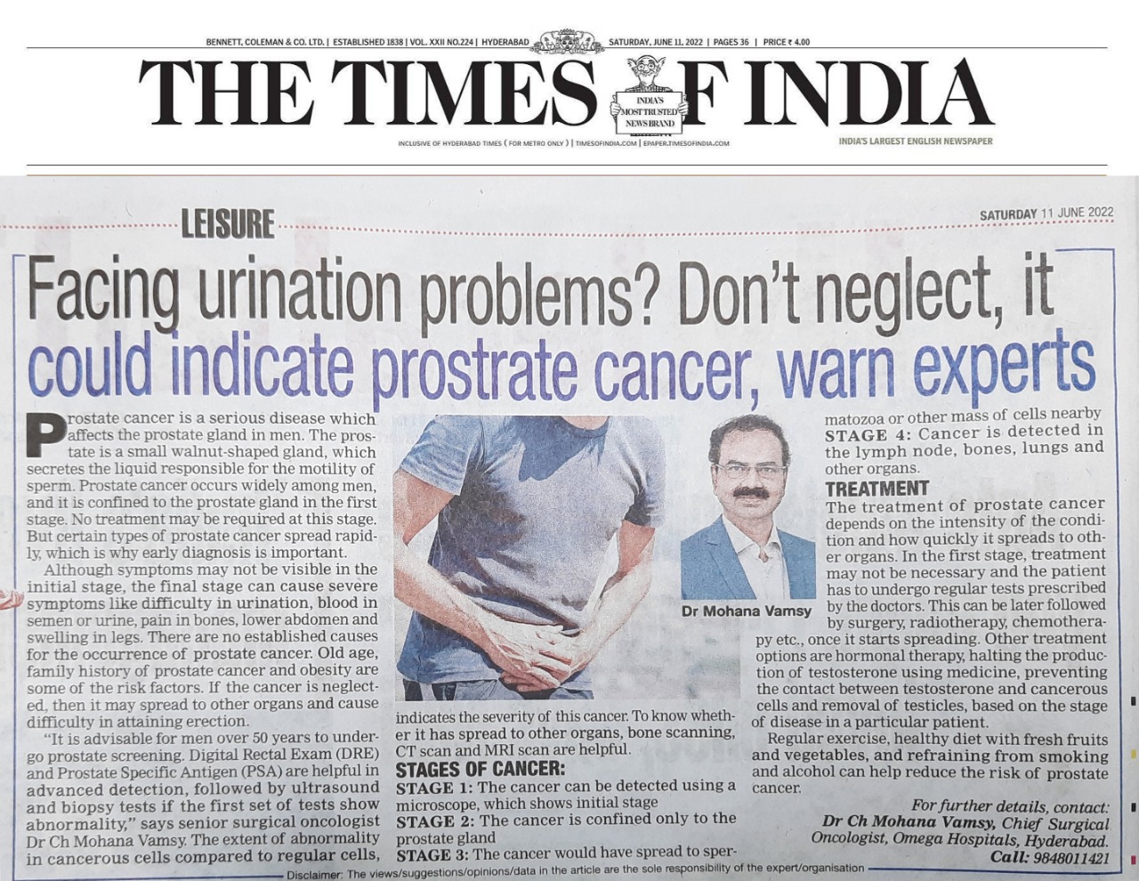 11-06-2022 - Awareness on Prostate Cancer - Hyd Times